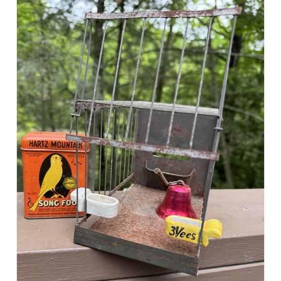 Vtg 1950’s Hartz Mountain Bird Foods Advertising Metal Bird Cage & Accessories ￼ - Picture 9 of 16